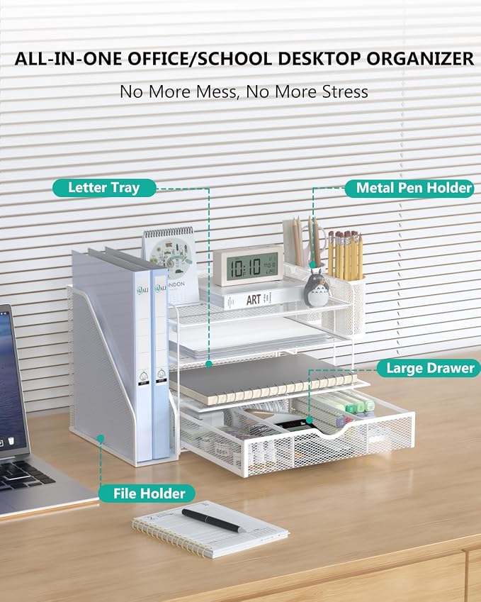 WALI Desk File Organizer, 4 Tier Desktop Paper Letter Tray Organizer - Image 2