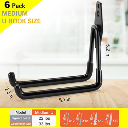 6 Pack Garage Hooks Heavy Duty Storage Organizer Wall Mount Power and Garden - Image 3