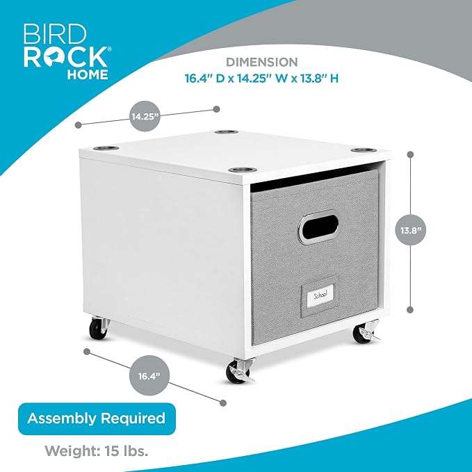 BIRDROCK HOME Rolling File Cabinet – Decorative Storage Shelf w/Removable Bins - Image 3