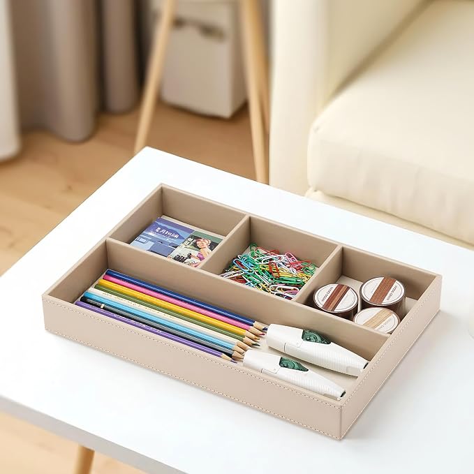 KINGFOM 4-Slot Leather Drawer Tray Desk Stationery Sundries Organizer Storage - Image 4