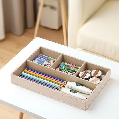 KINGFOM 4-Slot Leather Drawer Tray Desk Stationery Sundries Organizer Storage - Image 4