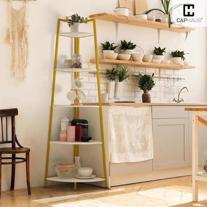 CAPHAUS 5-Tier Corner Shelf Stand, Tall Display Shelves, Ladder Corner Wood - Image 7