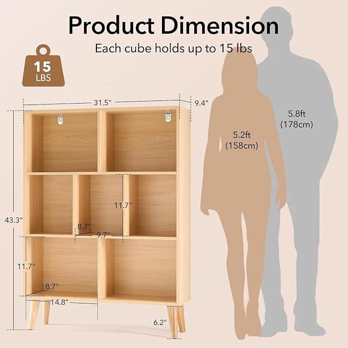 HealSmart 7 Cube Storage Organizer, 3 Tier Bookshelf - Image 2