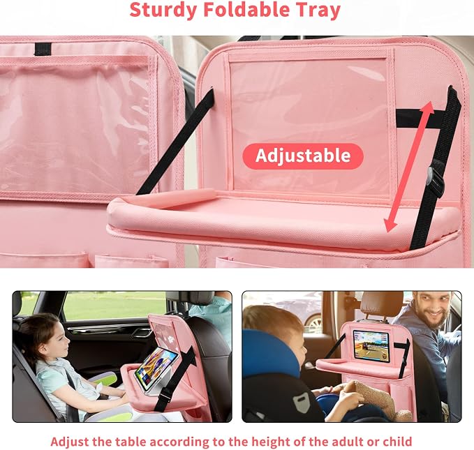 Car Backseat Organizer with Tray, Seat Back Table Holder with 6 Storage Pockets - Image 4