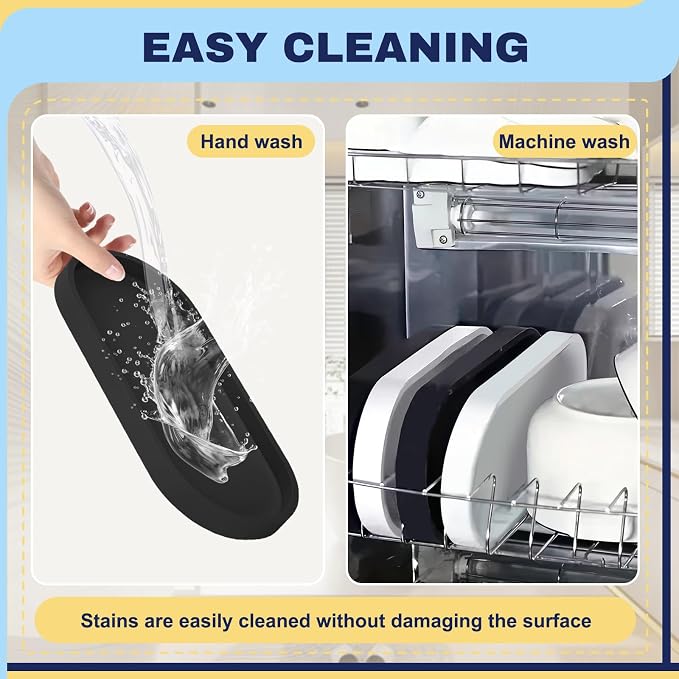 2 Pieces Silicone Shatterproof Bathroom Vanity Tray, 9.8" & 11.8" Oval Black - Image 5