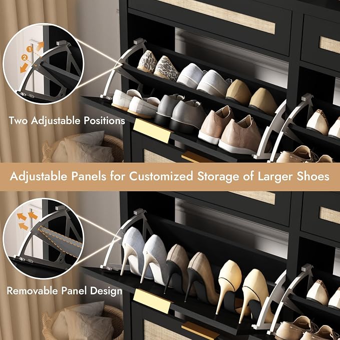 HOKYHOKY Large Rattan Shoe Storage Cabinet - Image 4
