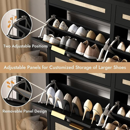 HOKYHOKY Large Rattan Shoe Storage Cabinet - Image 4