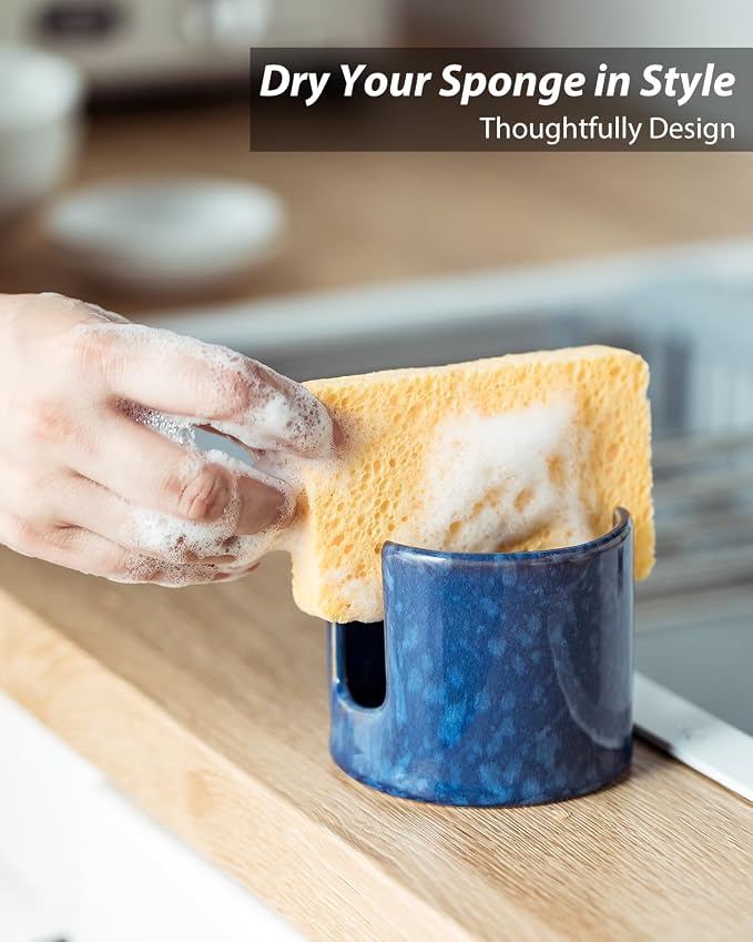 Kitchen Sponge Holder, Ceramic Sponge Organizer Scrubby Holder Sink Caddy Dish - Image 5