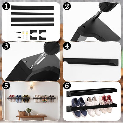Wenqik 2 Pcs Wall Mounted Wooden Shoe Rack 30 Inch Rustic Wood Wall Hanging - Image 4