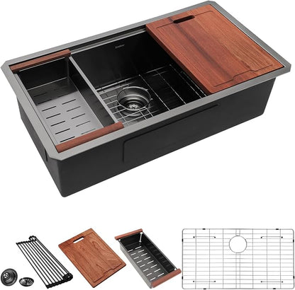 Lordear 32 Undermount Kitchen Sink 32X19 Inch Sinks Ledge Workstation Gunmetal by LORDEAR