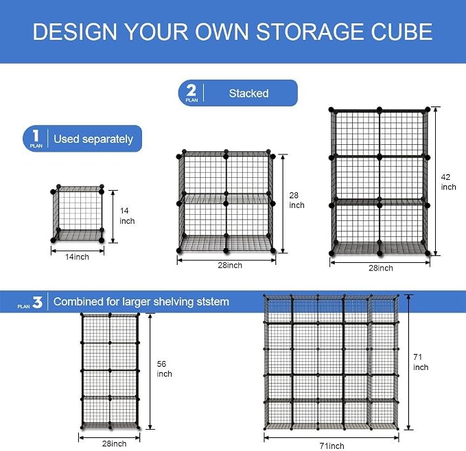 KOUSI 14"x14" Wire Cube Storage, Metal Grid Organizer, 25-Cube Modular Shelving - Image 6