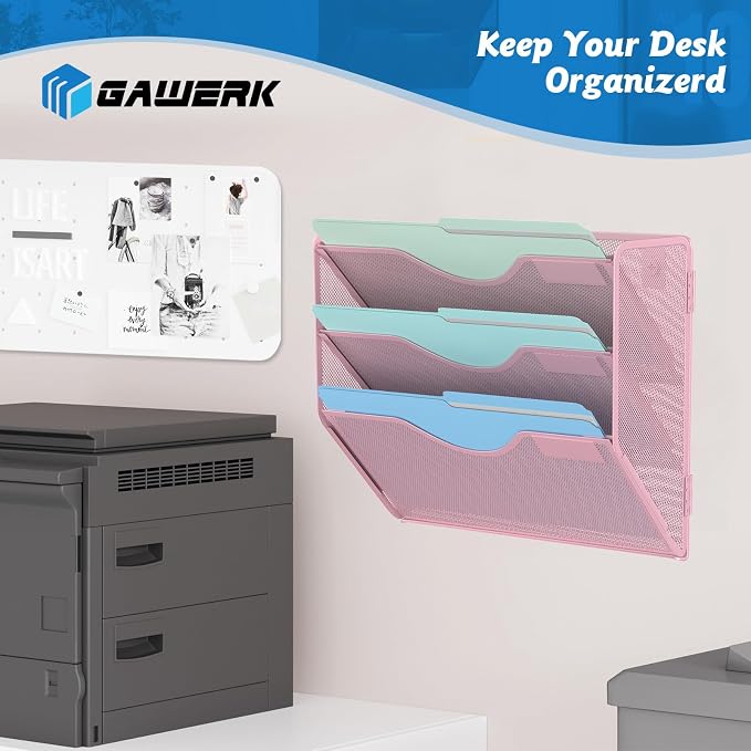 3 Tier Hanging Wall File Organizer, Mesh Mail Paper Orgnization Hanging File - Image 5
