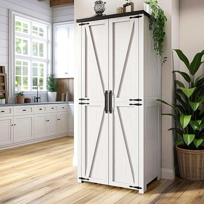 White Farmhouse Kitchen Pantry Cabinet, Dining Room, Living Room - Image 3