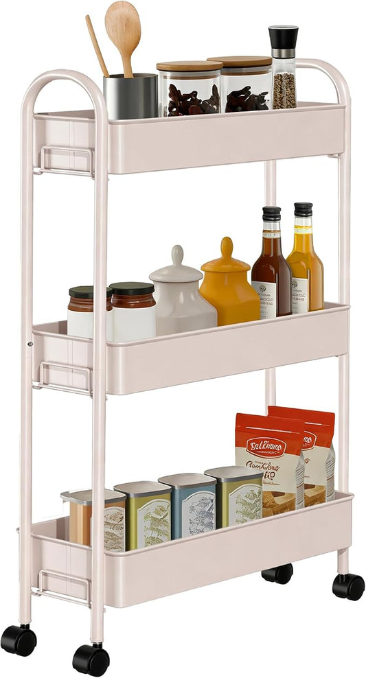 Slim Rolling Cart, Metal Frame Utility Rolling 3-Tier Narrow Storage Cart | by Unknown