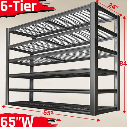 65" Wide Heavy Duty Garage Shelving Units, 6-Tier Deep Storage Shelves - Image 2