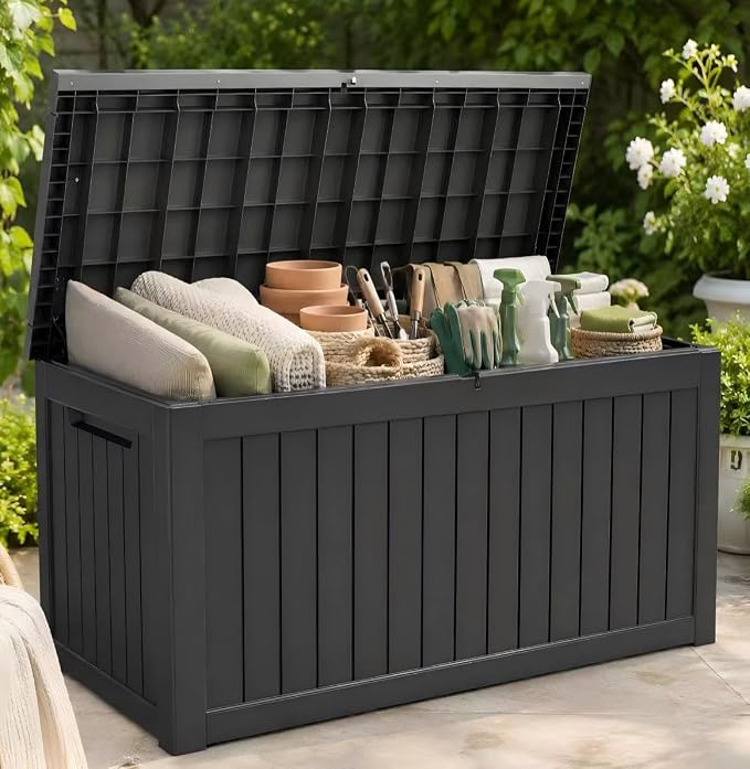 155 Gallon Outdoor Deck Storage Box, Large Waterproof Resin Patio Storage Box by Unknown