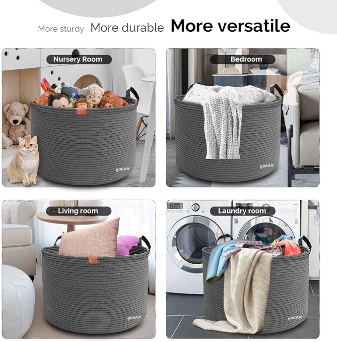 Extra Large Storage Laundry Basket 22" X 22"X 14" Cotton Rope Woven Basket - Image 6