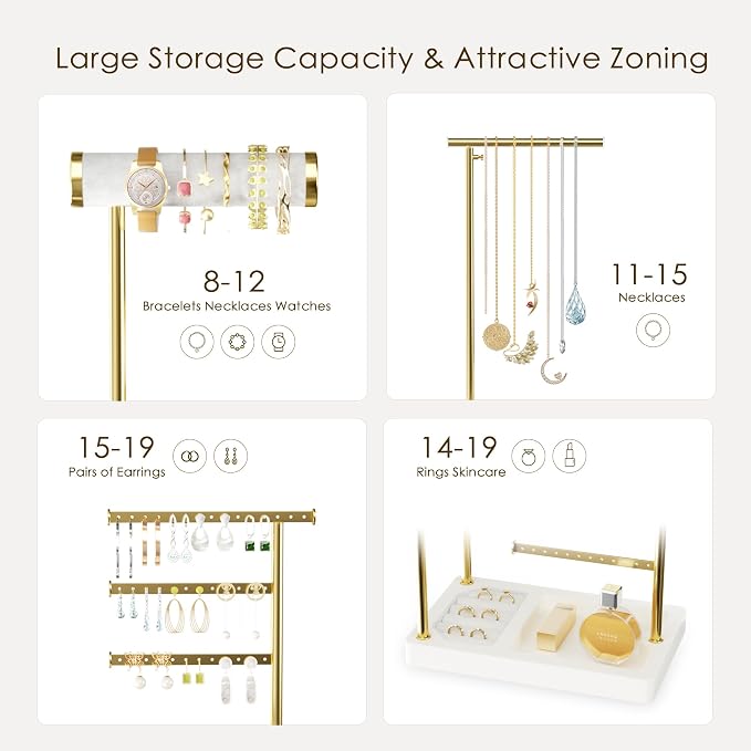 SZQINJI 5 Tier Jewelry Holder Organizer, Adjustable Height Jewelry Display - Image 4