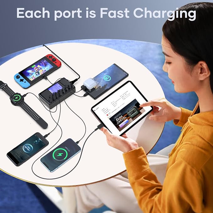 152W Charging Station, 8-Port Desktop USB-C & USB-A Charger Hub, 20W 4xUSB-C & - Image 7