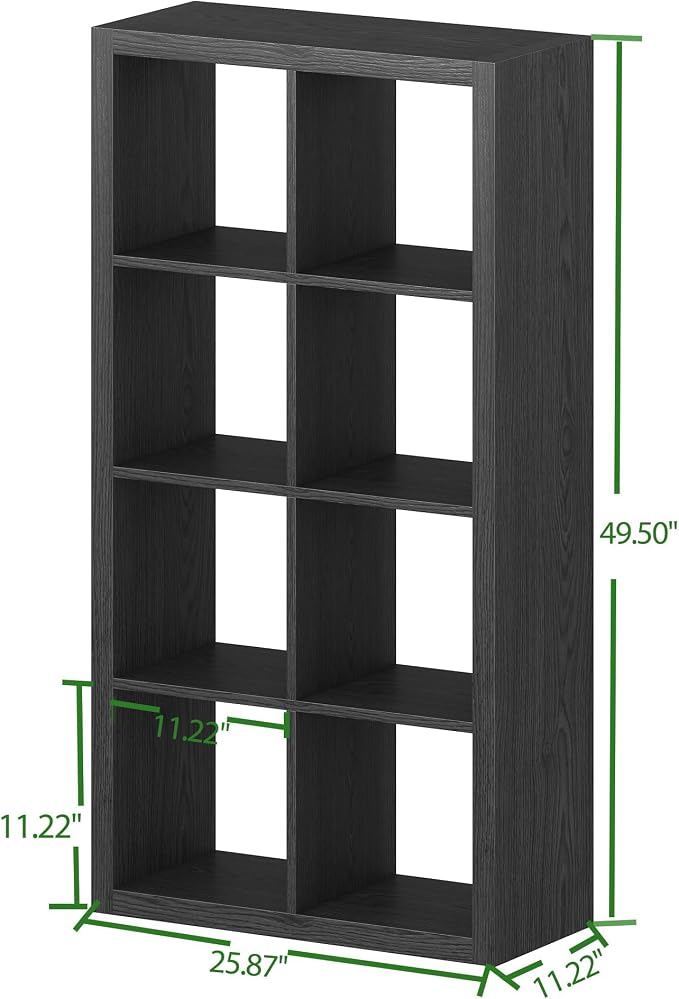 Bookshelf with Storage Bins, 8-Cube Storage Organizer, Modern Black Bookshelf - Image 3