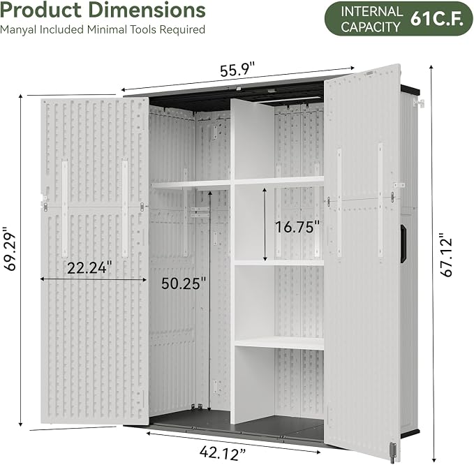 Aoxun 61 Cu.Ft Outdoor Storage Shed, Widened Outdoor Storage Cabinet Waterproof - Image 8