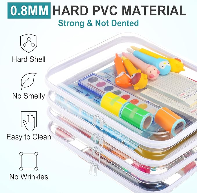 Hoolerry 4 Pcs Hard Clear Zipper Case Makeup Bags Plastic Pencil Pouch - Image 4