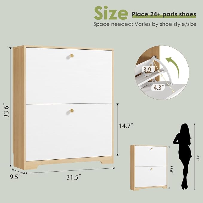 Nicetree Shoe Cabinet with 2 Flip Drawers, Narrow Shoe Organizer Cabinet - Image 2