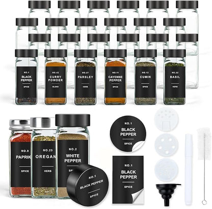 Spice Jars with Label, Square Spice Containers with 304 Labels and Shaker by OMOZUN