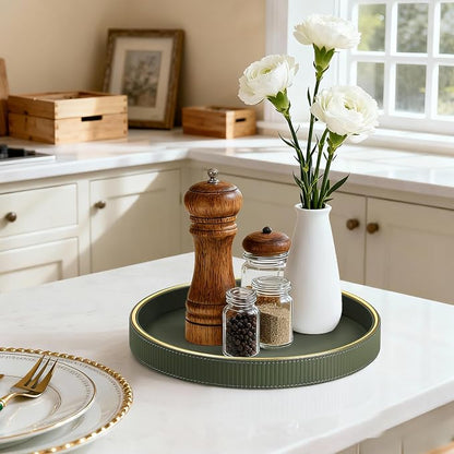 Round Decorative Tray for Coffee Table Decor, PU Leather Coffee Table Tray - Image 3