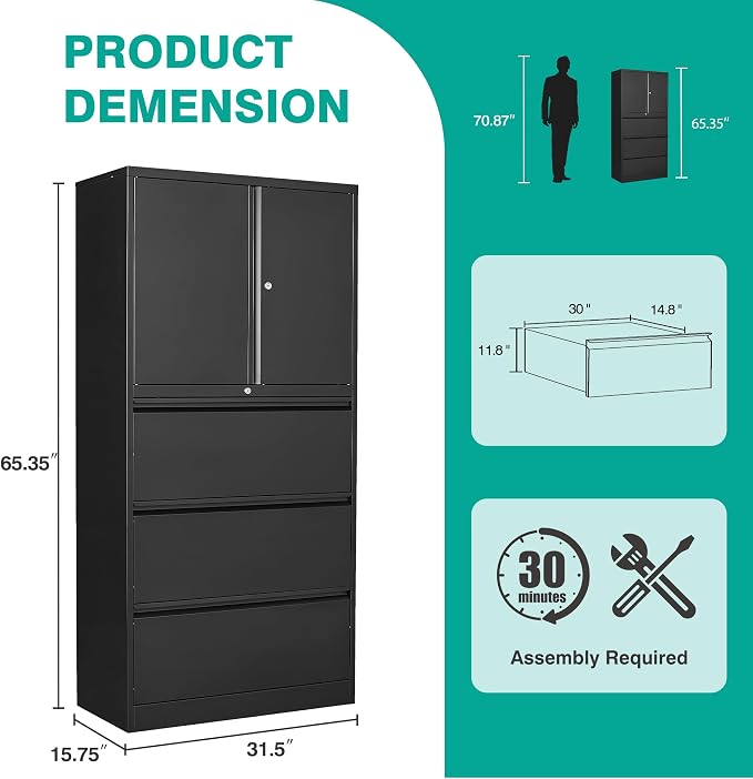 SISESOL 3 Drawer Lateral File Cabinet - Image 3