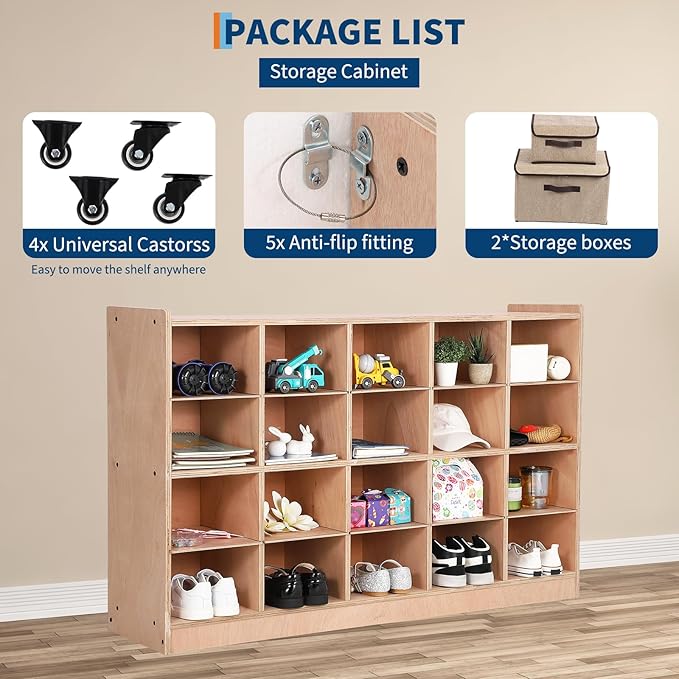20 Cubbies Wall Mount Wooden Cubby Storage Organizer, 47.6 Inch Wide Daycare - Image 5