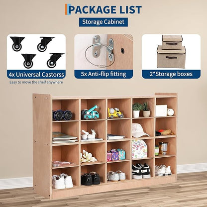 20 Cubbies Wall Mount Wooden Cubby Storage Organizer, 47.6 Inch Wide Daycare - Image 5