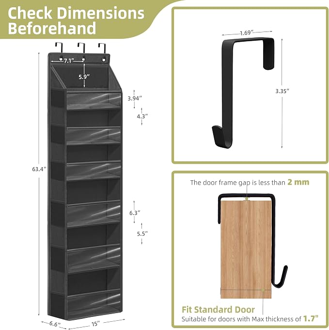 Over Door Organizer with 6 Extra Large Pockets 12 Side Pockets, Hanging Storage - Image 2
