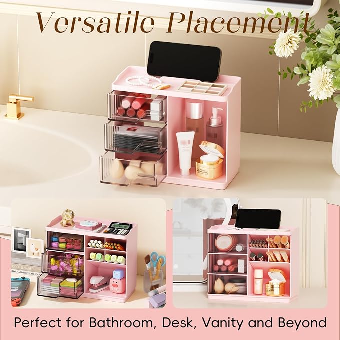 Small Makeup Organizer with Drawers, Stackable Bathroom Couneter Organizer with - Image 6