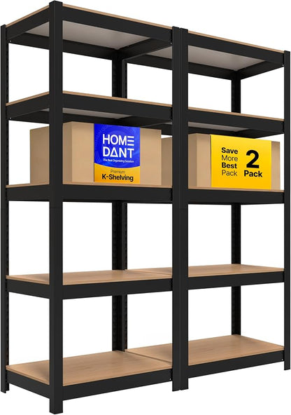 HOMEDANT House Black 5 Tier 24.4" W Laminated Metal Shelving Unit Adjustable by TheBestOrganizingSolution