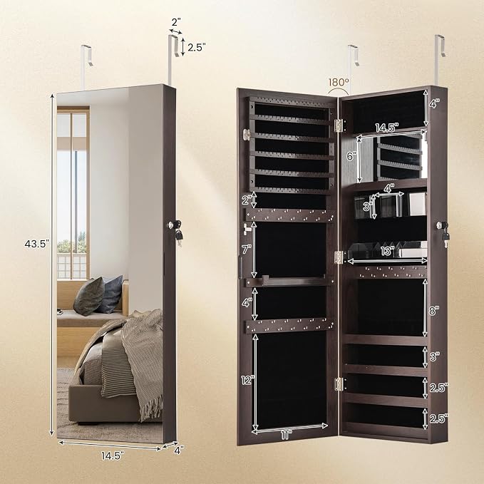 CHARMAID Jewelry Cabinet Wall or Door Mounted, Hanging Lockable Jewelry Armoire - Image 8