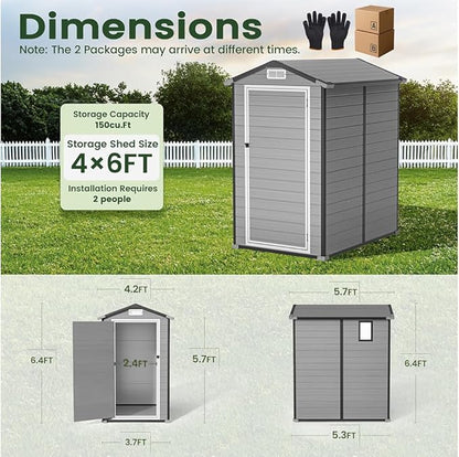 GVDV 4×6FT Outdoor Resin Plastic Storage Shed - Image 2