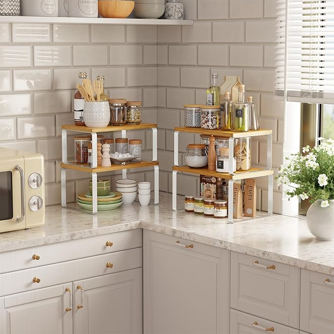 Simple Trending Bamboo Cabinet Organizer Shelf, Stackable Expandable Spice Rack - Image 5