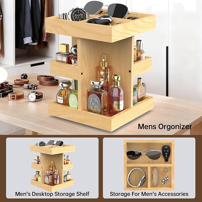 Cologne Organizer for Men Rotating Bathroom Counter Organizer, 3-Tier Solid - Image 4