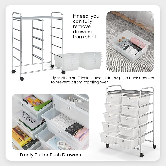 Giantex 10 Drawers Rolling Cart, Classroom Organizers, Storage Cart - Image 5