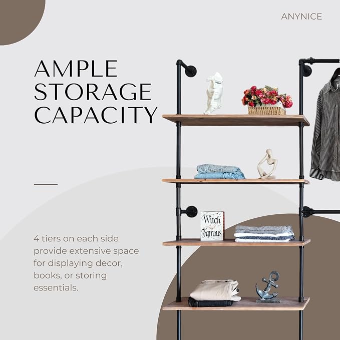 Industrial Pipe Clothing Rack, Wall Mounted Garment Hanging Rack - Image 5