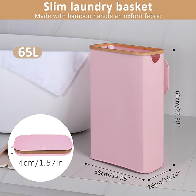 iEGrow 65L Slim Laundry Hamper, Narrow Laundry Basket - Image 2