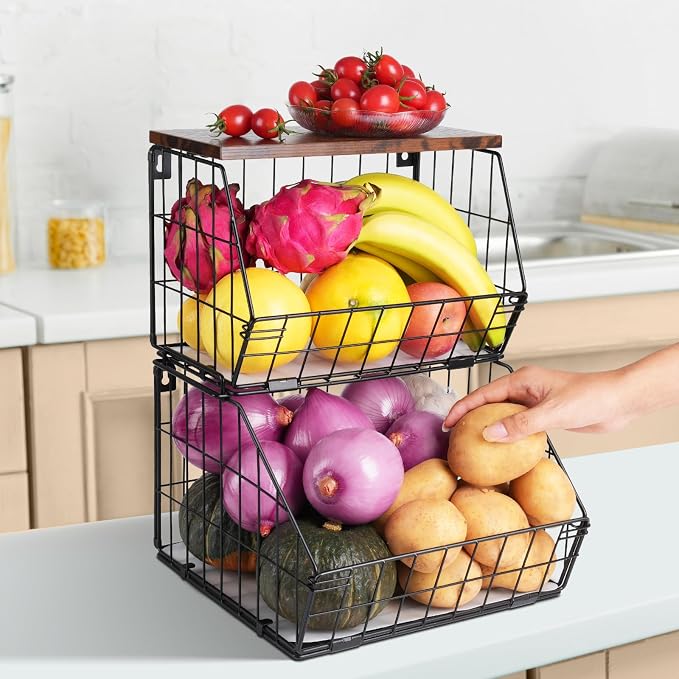 Wawocs 2 Tier Stackable Wall Mounted Hanging Basket, Fruit Basket by Wawocs