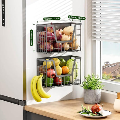 Grey Magnetic Shelf for Fridge, 2 Set Potato and Onion Storage Bins, Magnetic - Image 3