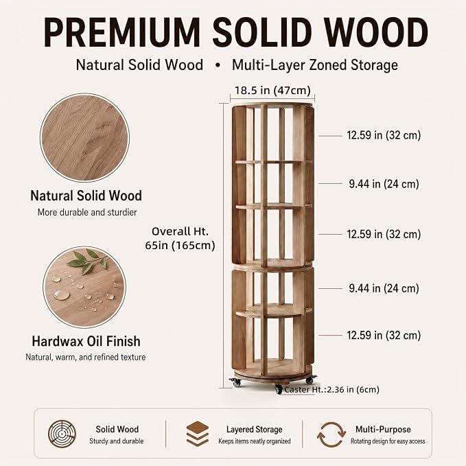Larger Solid Wood Rotating Bookshelf Tower - Image 2