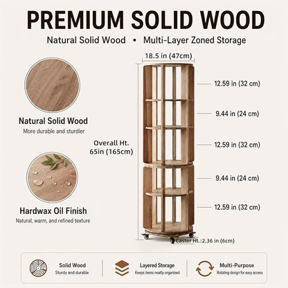 Larger Solid Wood Rotating Bookshelf Tower - Image 2