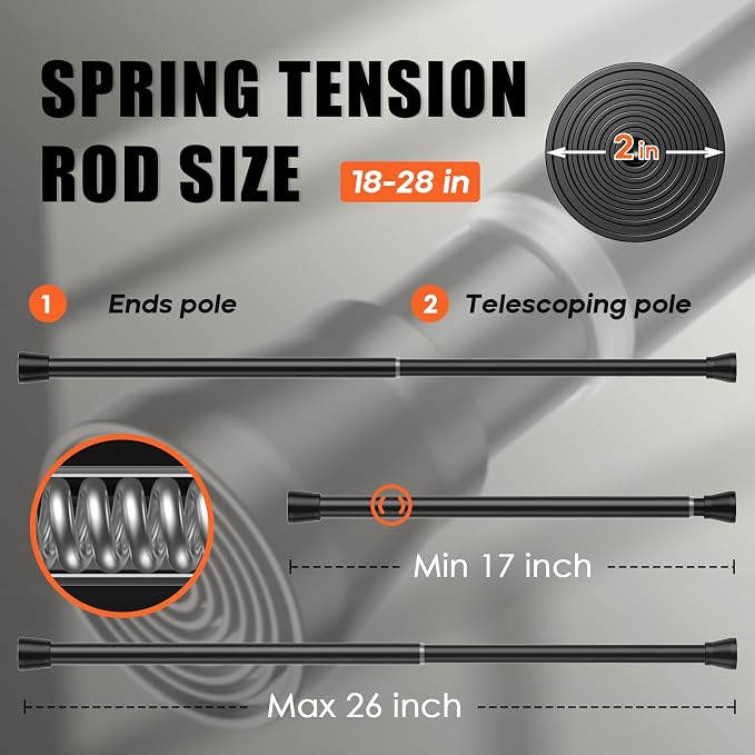 AIZESI Black 2pcs Spring Tension Rods 17 to 26 Inch, Small Curtain Rods No - Image 4