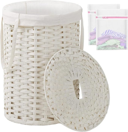 Laundry Hamper with Lid Laundry Basket with Lid 19.0 Gal Round Wicker Laundry by SETVSON