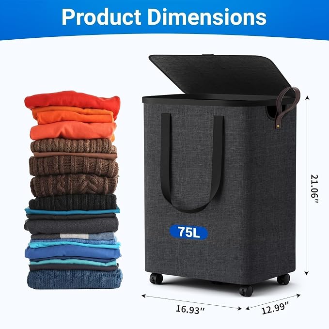 Laundry Basket with 5 Wheels, Tall Dirty Laundry Hamper, Rolling Laundry Basket - Image 3