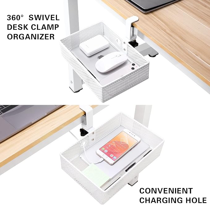 Mesh Desk Organizer and Clamp-on Swivel Pencil Drawer, Desk Hidden Desk - Image 4
